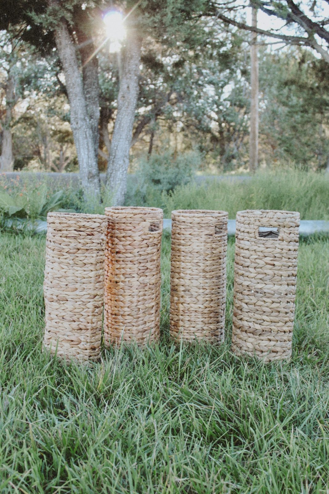 Tall round woven basket